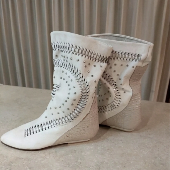 Vintage Made in Brazil Shoes - Vintage 80's White slouch stud leather boots